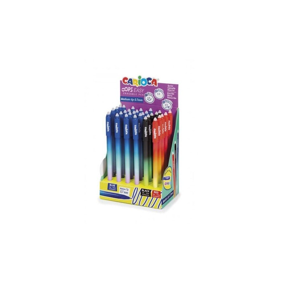 Carioca oops easy expositor de 30 boligrafos borrables - tinta termo sensible - cuerpo con efecto degradado - punta de