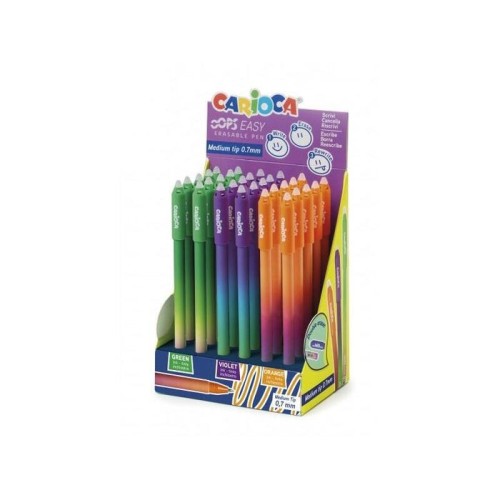 Pack carioca oops easy expositor de 30 boligrafos borrables - tinta termo sensible - cuerpo con efecto degradado -
