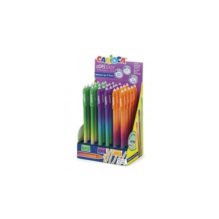 Pack carioca oops easy expositor de 30 boligrafos borrables - tinta termo sensible - cuerpo con efecto degradado -