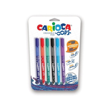 Carioca oops pack de 6 boligrafos borrables - tinta termo sensible - empuñadura ergonomica triangular - punta de 0.7mm