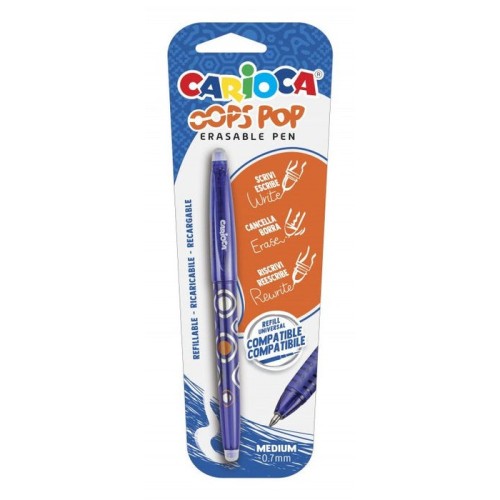 Carioca oops pop boligrafo borrable - termo sensible - empuñadura texturizada - punta de 0.7mm - doble goma - recambios