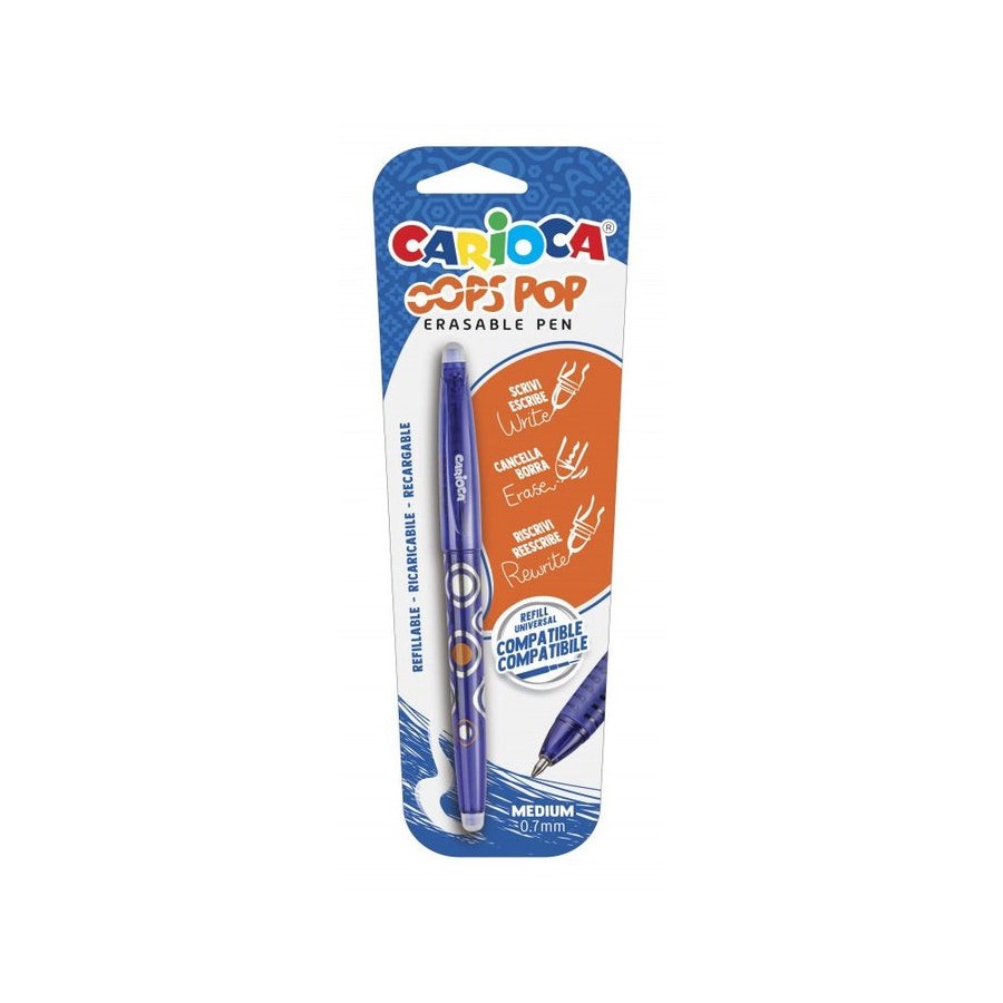 Carioca oops pop boligrafo borrable - termo sensible - empuñadura texturizada - punta de 0.7mm - doble goma - recambios