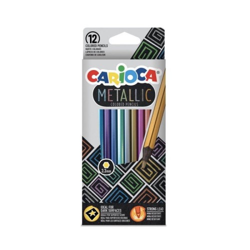 Carioca metallic pack de 12 lapices hexagonales metalicos - colores cubrientes - ideales para superficies oscuras -