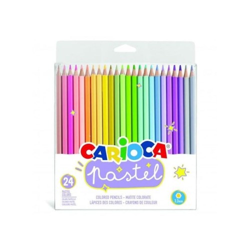Carioca pack de 24 lapices de madera - colores pastel - cuerpo hexagonal - colores brillantes y lavables - escritura