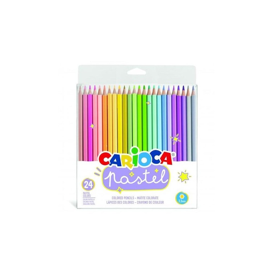 Carioca pack de 24 lapices de madera - colores pastel - cuerpo hexagonal - colores brillantes y lavables - escritura