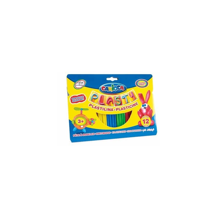 Carioca plasty pack de 12 plastilinas surtidas - facil de usar - no se seca - reutilizable - colores brillantes y