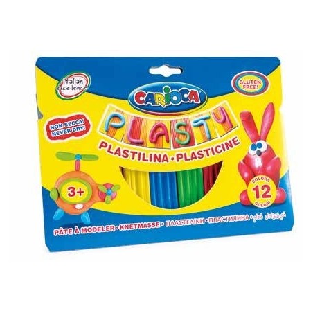 Carioca plasty pack de 12 plastilinas surtidas - facil de usar - no se seca - reutilizable - colores brillantes y