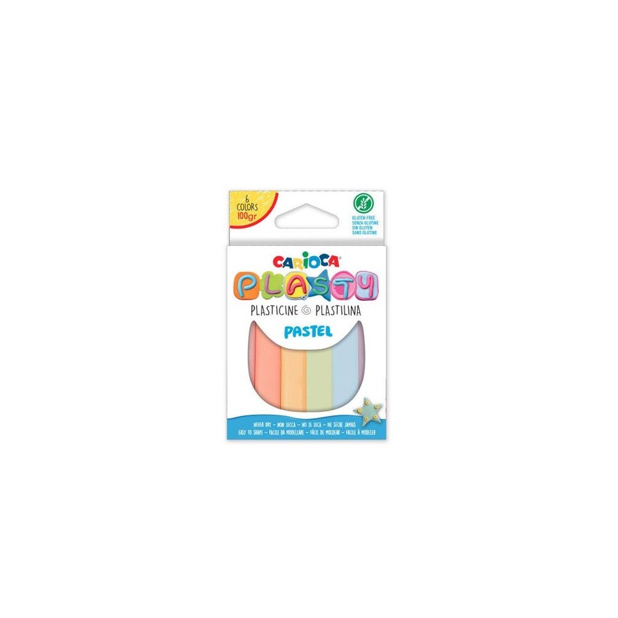 Carioca pack de 6 plastilinas colores pastel - facil de usar - no se seca - reutilizable - colores brillantes y