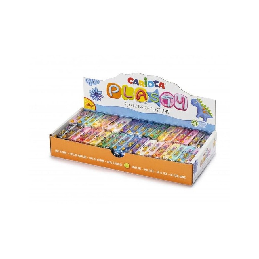 Carioca expositor de 36 plastilinas - facil de usar - no se seca - reutilizable - colores brillantes y mezclables -