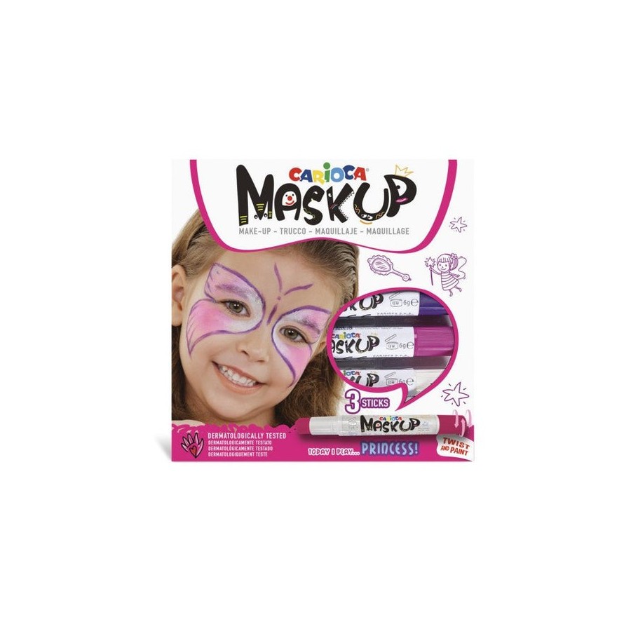 Carioca mask up pack de 3 colores para la piel princess - colores brillantes - lavables - base agua - incluye dos