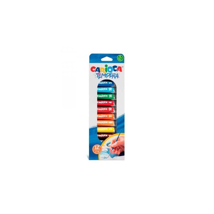 Carioca pack de 12 tubitos de tempera - colores superlavables - alto poder cubriente - aplicable en materiales porosos