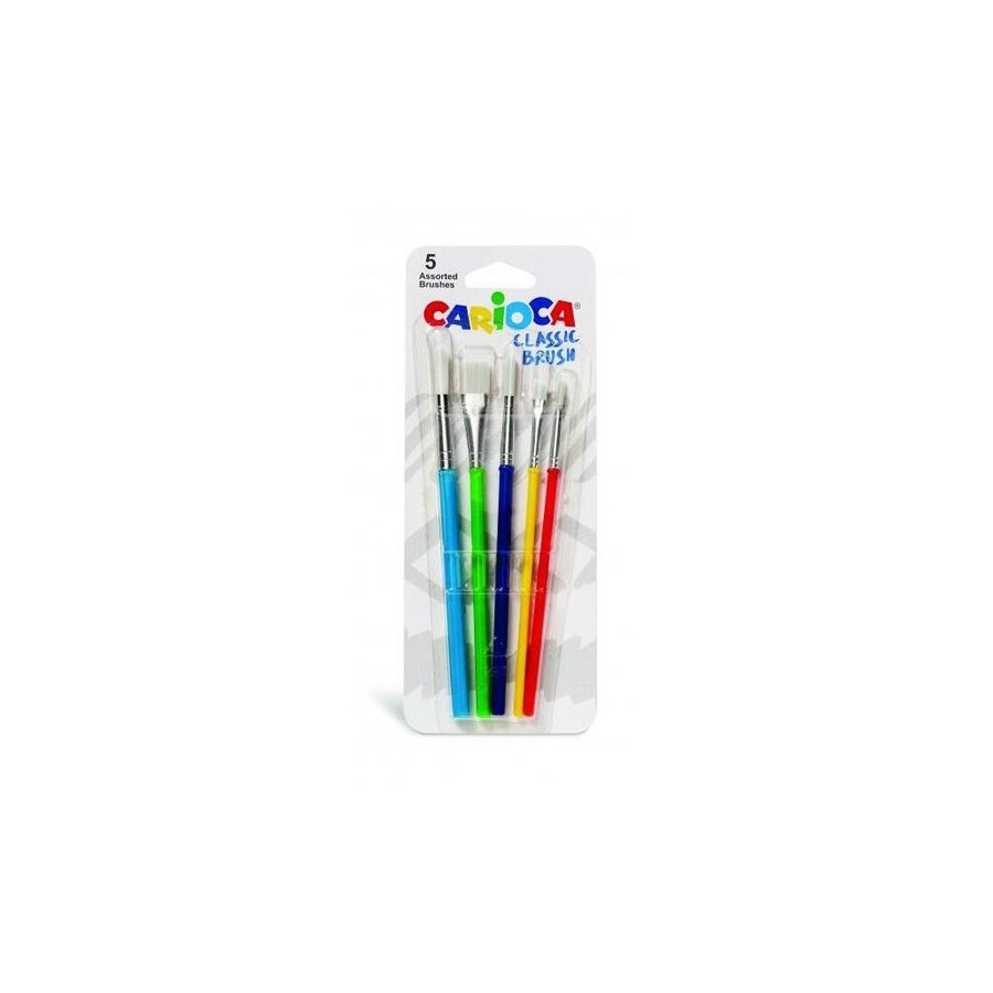 Carioca pinceles pack de 5 pinceles - nylon - cerdas suaves y duraderas - perfectos para el cole - 5 tamaños diferentes