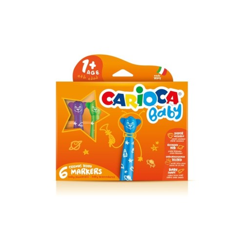 Carioca baby teddy pack de 6 rotuladores - super seguros - forma ergonomica - tinta superlavable - dermatologicamente