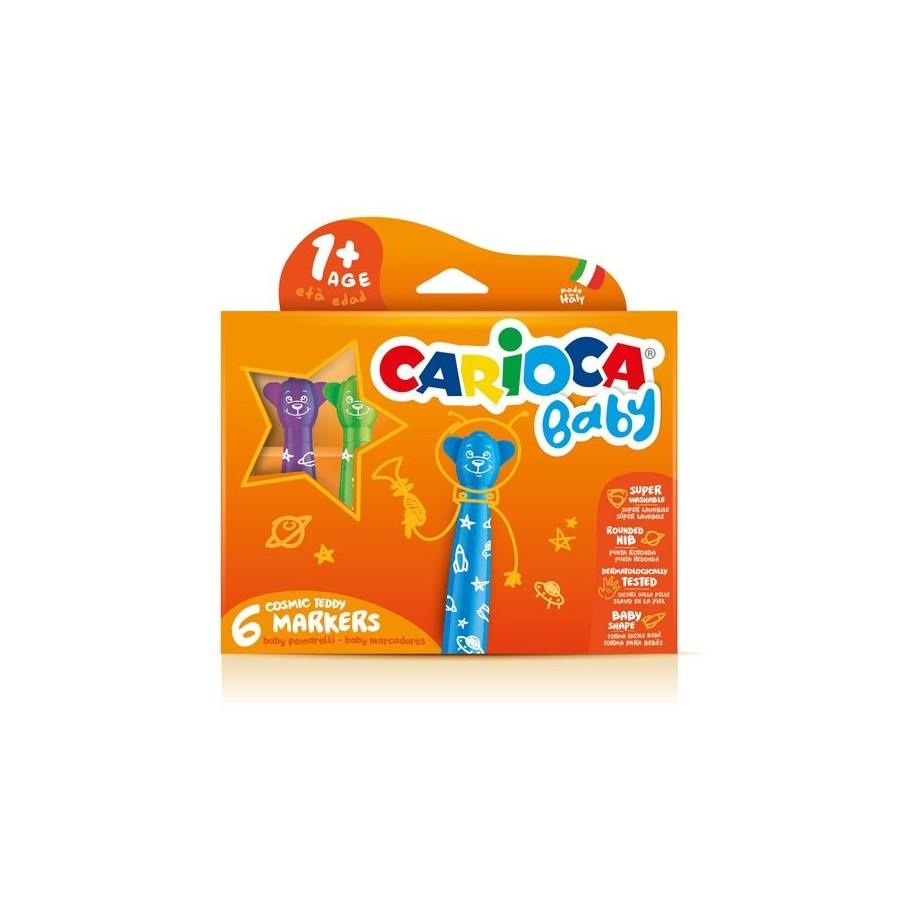 Carioca baby teddy pack de 6 rotuladores - super seguros - forma ergonomica - tinta superlavable - dermatologicamente