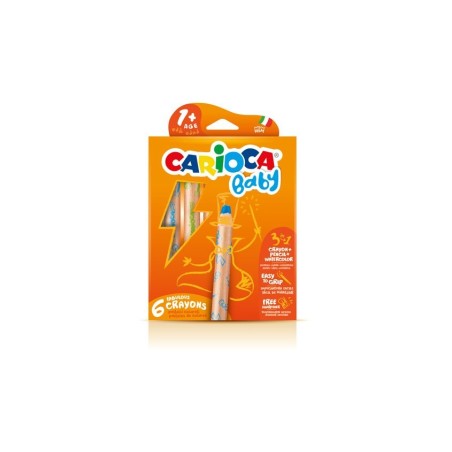 Carioca baby 1+ 3in1 pack de 6 lapices - lapiz cera y acuarela en uno - cuerpo extragrande - acuarelables - sacapuntas