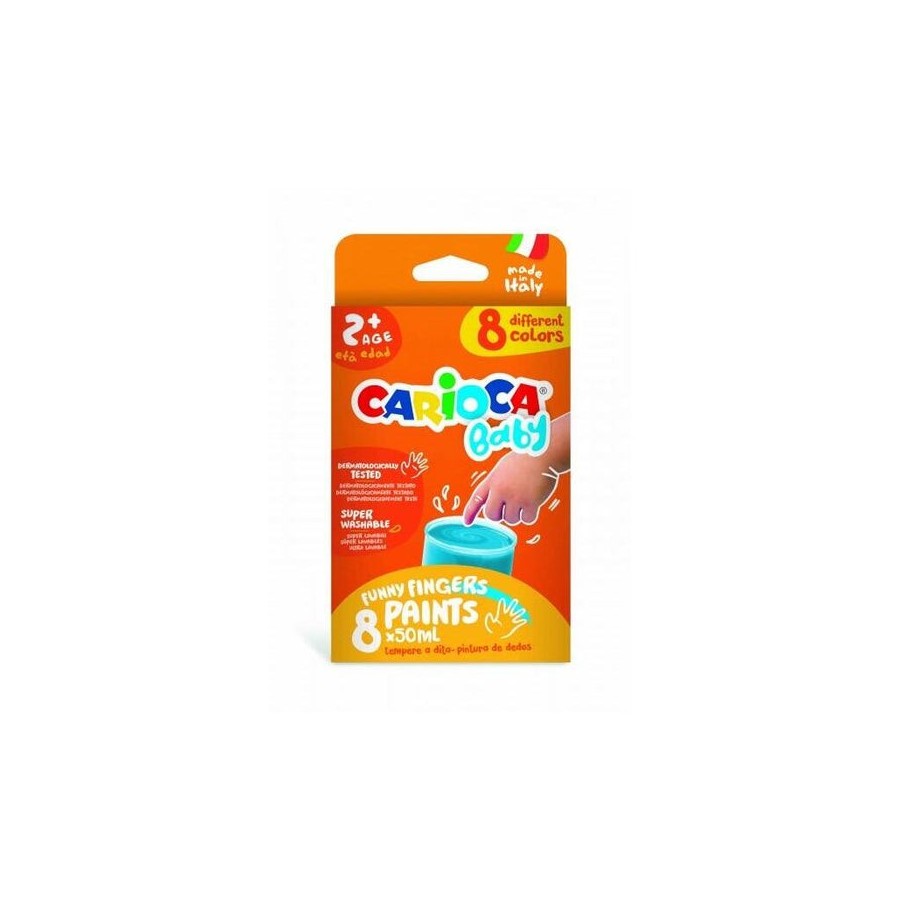 Carioca tempera baby pack de 8 botes de pintura de dedos 2+ - lavable - atoxica - sin olor - maxima creatividad y