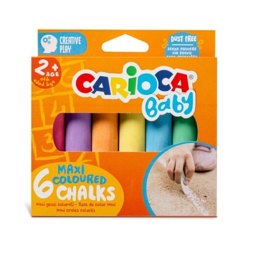 Carioca tizas maxi multicolor baby pack de 6 tizas - sin polvo - certificado a partir de 24 meses - colores brillantes