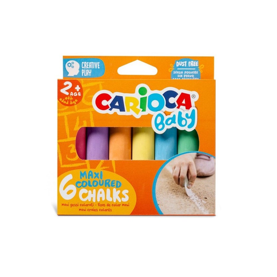 Carioca tizas maxi multicolor baby pack de 6 tizas - sin polvo - certificado a partir de 24 meses - colores brillantes