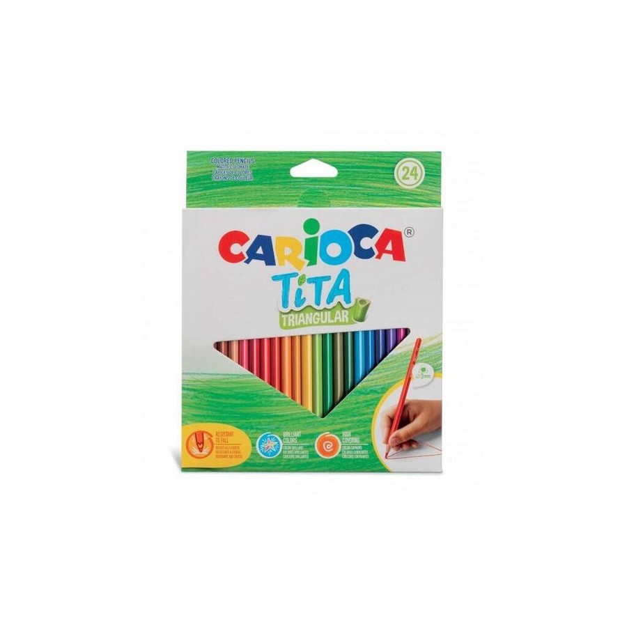 Carioca tita pack de 24 lapices triangulares - cuerpo triangular - colores brillantes y lavables - escritura blanda -