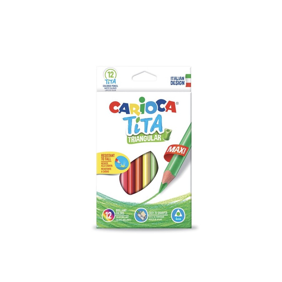 Carioca tita pack de 12 lapices de resina - cuerpo triangular - colores brillantes y lavables - escritura blanda - mina