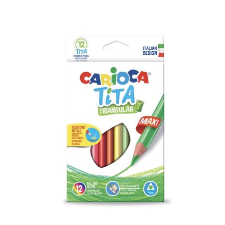 Carioca tita pack de 12 lapices de resina - cuerpo triangular - colores brillantes y lavables - escritura blanda - mina
