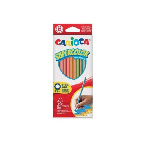 Carioca supercolor pack de 12 lapices de madera - cuerpo hexagonal - colores intensos y gran opacidad - 3.3mm de grosor
