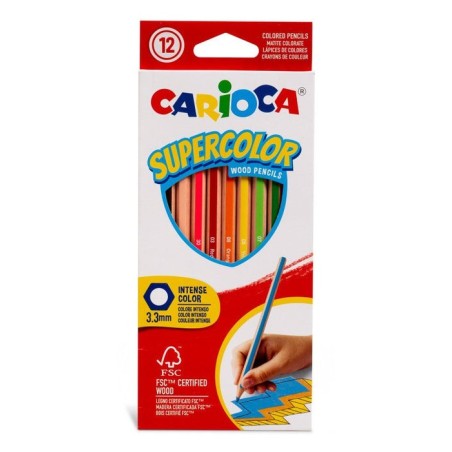 Carioca supercolor pack de 12 lapices de madera - cuerpo hexagonal - colores intensos y gran opacidad - 3.3mm de grosor