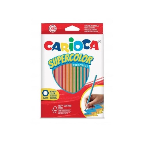 Carioca supercolor pack de 36 lapices de madera - cuerpo hexagonal - colores intensos y gran opacidad - 3.3mm de grosor
