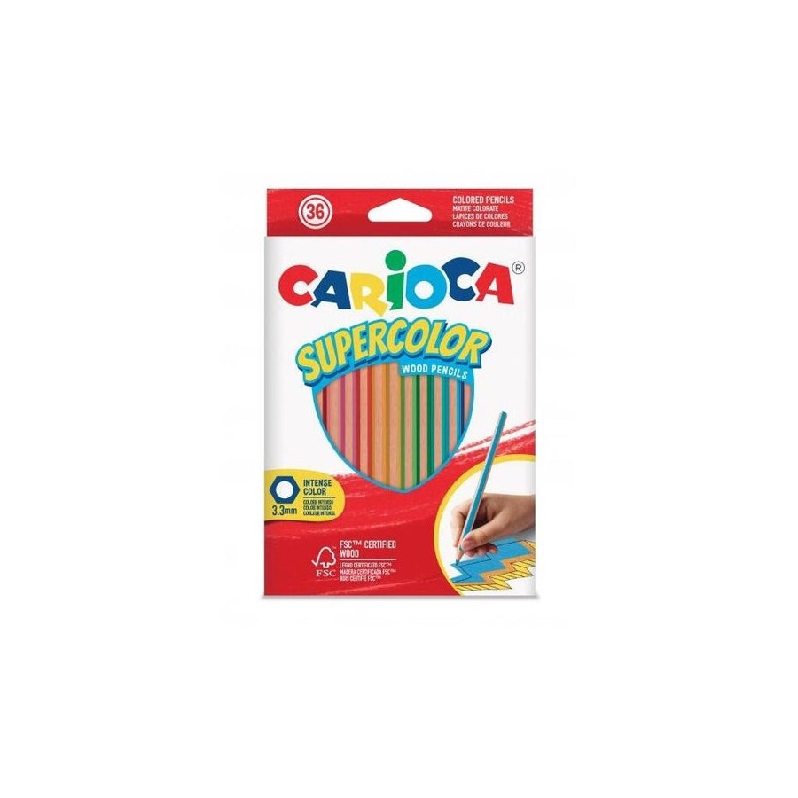 Carioca supercolor pack de 36 lapices de madera - cuerpo hexagonal - colores intensos y gran opacidad - 3.3mm de grosor