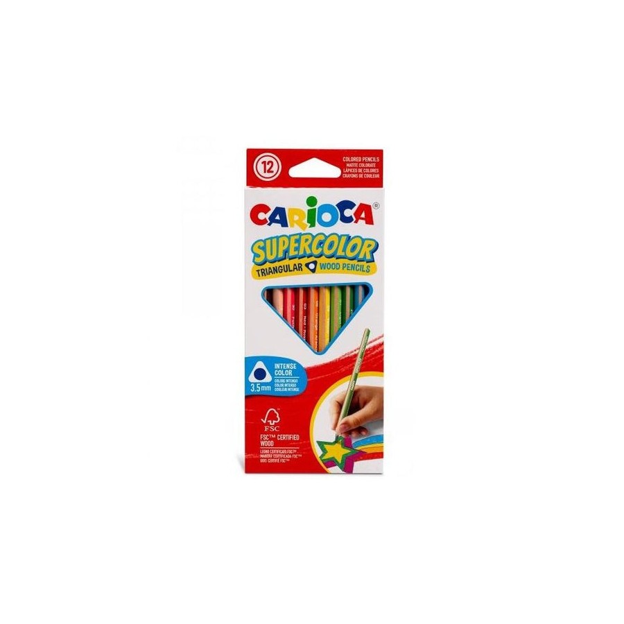 Carioca supercolor pack de 12 lapices de madera - cuerpo triangular - colores intensos y gran opacidad - 3.5mm degrosor