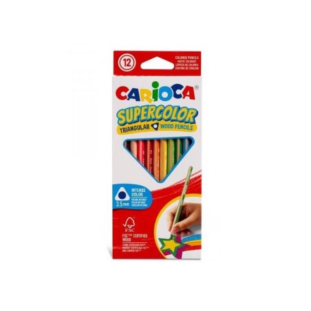 Carioca supercolor pack de 12 lapices de madera - cuerpo triangular - colores intensos y gran opacidad - 3.5mm degrosor