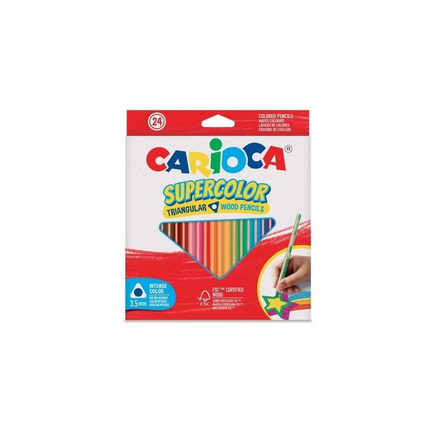 Carioca supercolor pack de 24 lapices de madera - cuerpo triangular - colores intensos y gran opacidad - 3.5mm degrosor