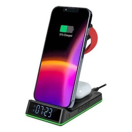 Thomson alarm clock with wireless charging station and night light black cl750ia