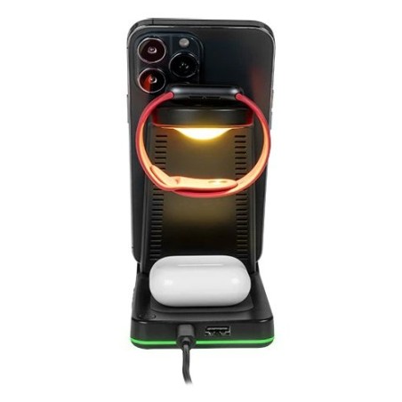 Thomson alarm clock with wireless charging station and night light black cl750ia