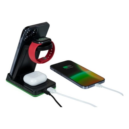 Thomson alarm clock with wireless charging station and night light black cl750ia