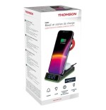 Thomson alarm clock with wireless charging station and night light black cl750ia