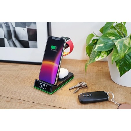 Thomson alarm clock with wireless charging station and night light black cl750ia