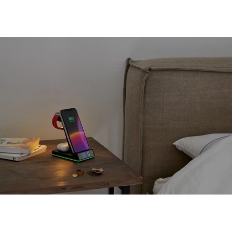 Thomson alarm clock with wireless charging station and night light black cl750ia