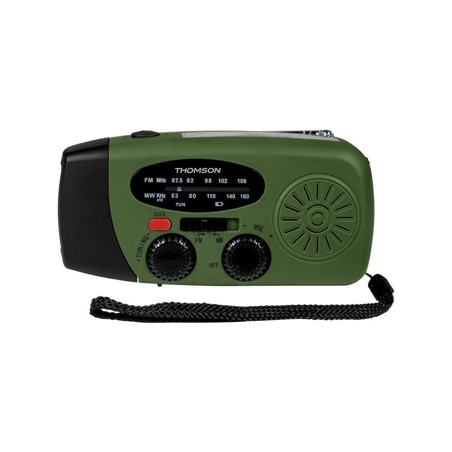 Radio thomson con linterna de emergencia verde y negra rt260