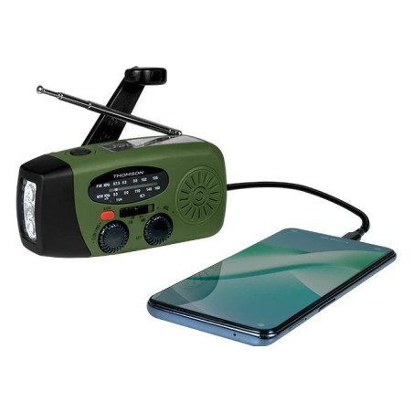 Radio thomson con linterna de emergencia verde y negra rt260
