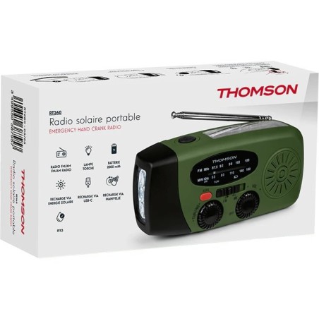 Radio thomson con linterna de emergencia verde y negra rt260