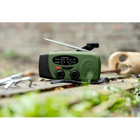 Radio thomson con linterna de emergencia verde y negra rt260