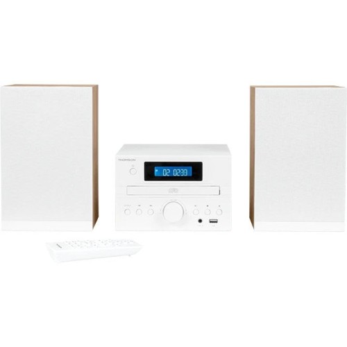 Thomson micro sound system bt radio fm/cd/mp3/usb wood finish white mic121bt