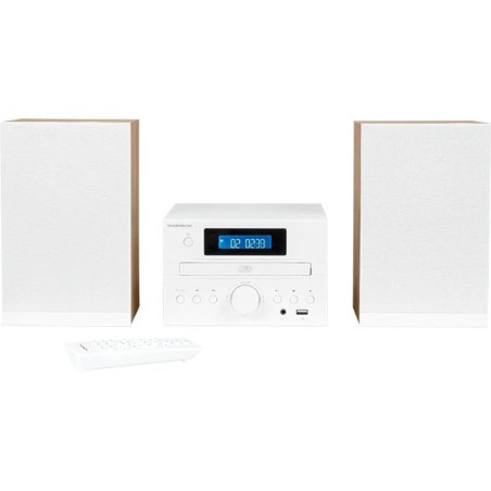 Thomson micro sound system bt radio fm/cd/mp3/usb wood finish white mic121bt