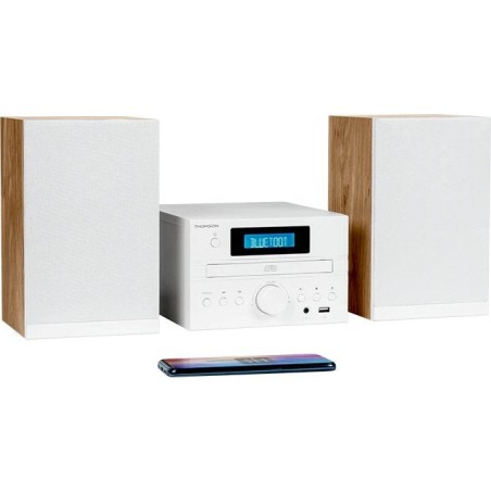 Thomson micro sound system bt radio fm/cd/mp3/usb wood finish white mic121bt