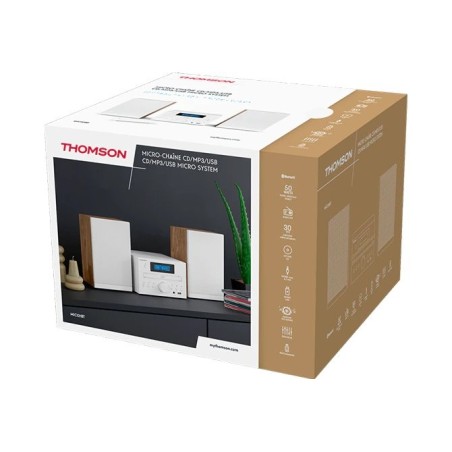Thomson micro sound system bt radio fm/cd/mp3/usb wood finish white mic121bt