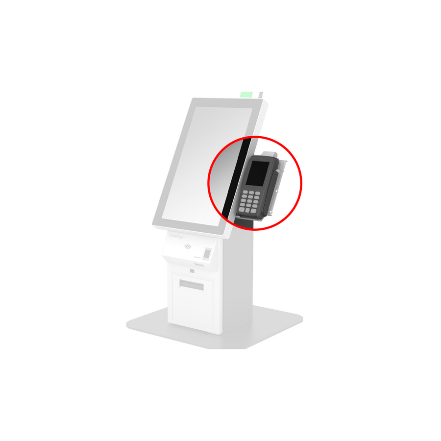 Soporte metálico lateral para terminales datáfono verifone vx820 o p400 y pax a35 para kioskos posiflex ek mercury series.