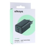 Cargador de pared alkaya 65w triple puerto (tipo a + tipo c) - negro