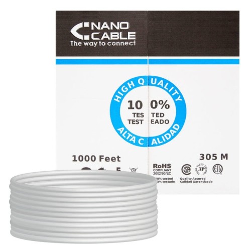 Nanocable cable de red rj45 cat.6 utp rigido awg24 - longitud 305m - gris