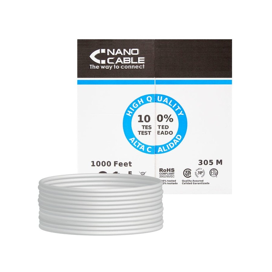 Nanocable cable de red rj45 cat.6 utp rigido awg24 - longitud 305m - gris